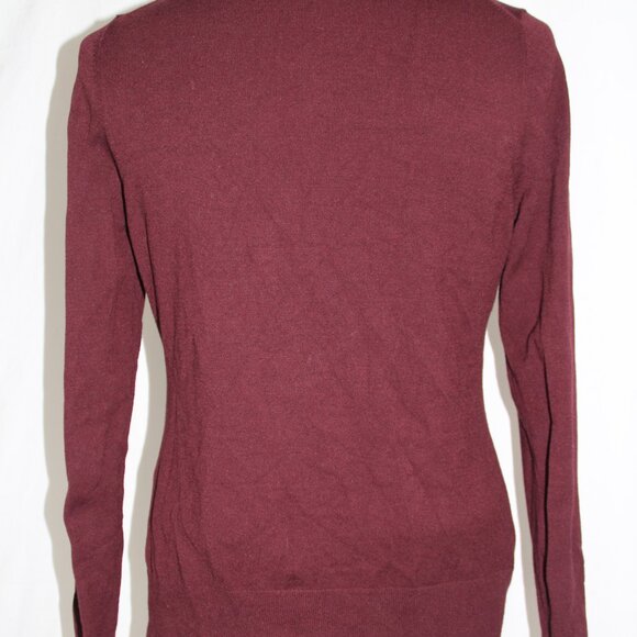 Ann Taylor Maroon Gemstone Beaded Neck Cardigan Sweater Size M Holiday Button Up - Picture 6 of 9